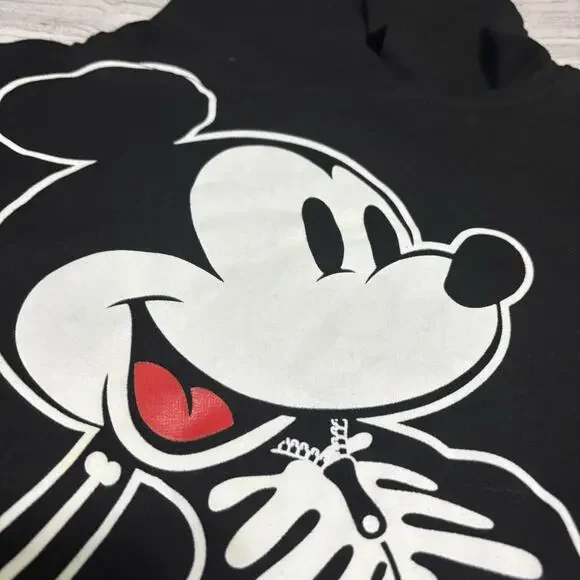 Disney Mickey Mouse Skeleton Juniors Size Large Oversized Cropped Hoodie Glows - Picture 4 of 11